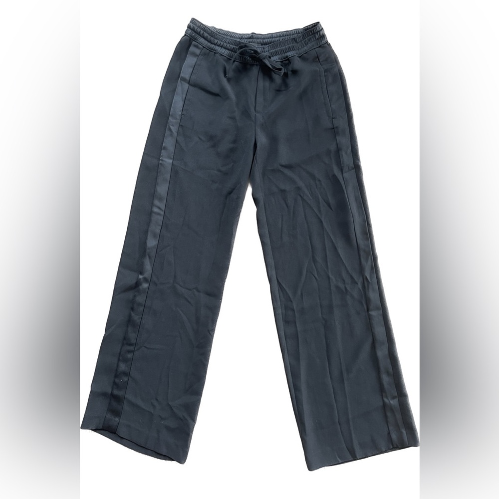 Banana republic black wide leg trouser with silk stripe